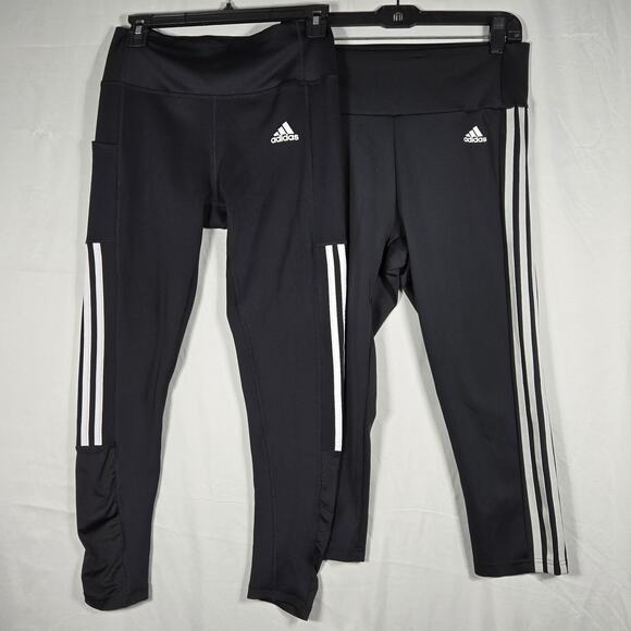 Adidas Leggings Lot Womens M Black AEROREADY Primegreen 3 Stripe Athletic Pants - Picture 1 of 12